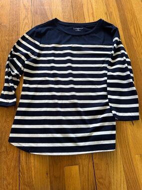 croft & barrow Navy and White Striped Long Sleeve Tee